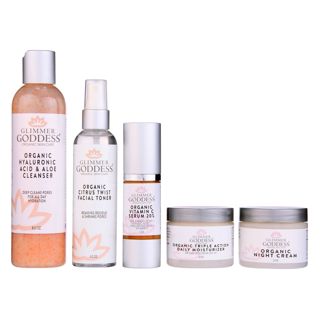 Complete Organic Anti-Wrinkle 5-Step Kit with Vitamin C & SPF 30 - Mimi Glow