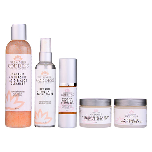 Complete Organic Anti-Wrinkle 5-Step Kit with Vitamin C & SPF 30 - Mimi Glow