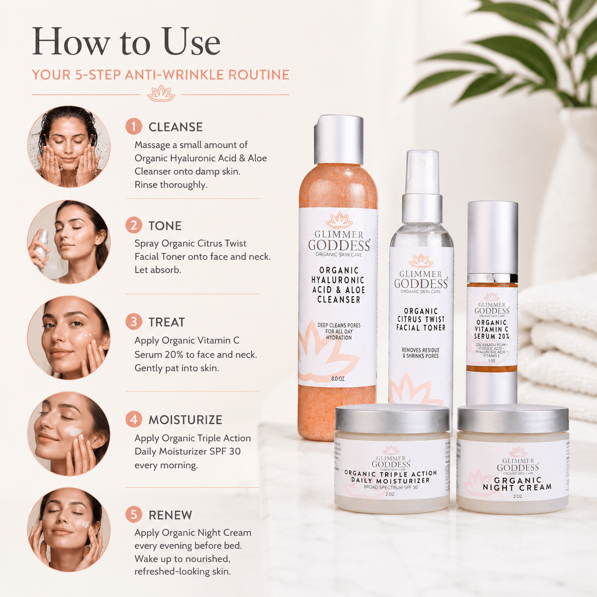 Complete Organic Anti-Wrinkle 5-Step Kit with Vitamin C & SPF 30 - Mimi Glow