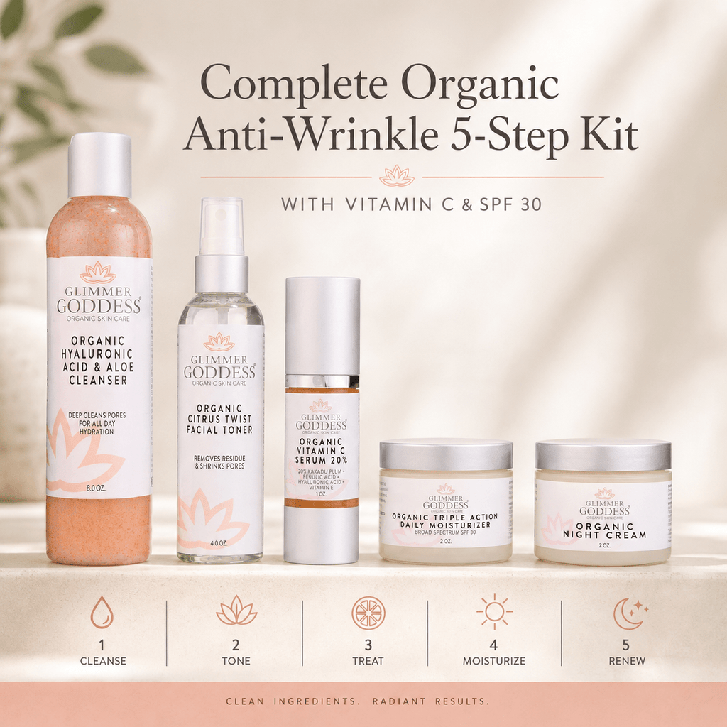 Complete Organic Anti-Wrinkle 5-Step Kit with Vitamin C & SPF 30 - Mimi Glow