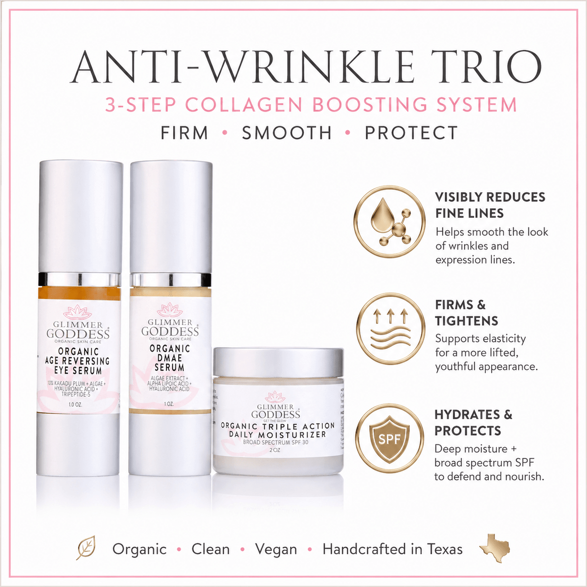 Organic Anti-Wrinkle Trio – 3-Step Collagen Boosting System - Mimi Glow
