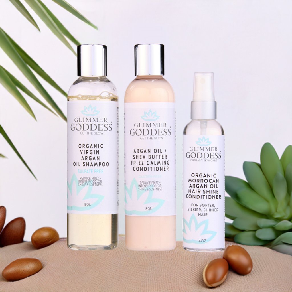 Organic Argan Oil Hair Treatment Trio – Hydrating 3-Step System - Mimi Glow