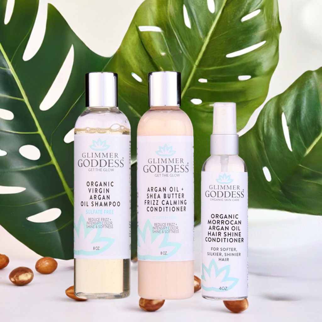 Organic Argan Oil Hair Treatment Trio – Hydrating 3-Step System - Mimi Glow