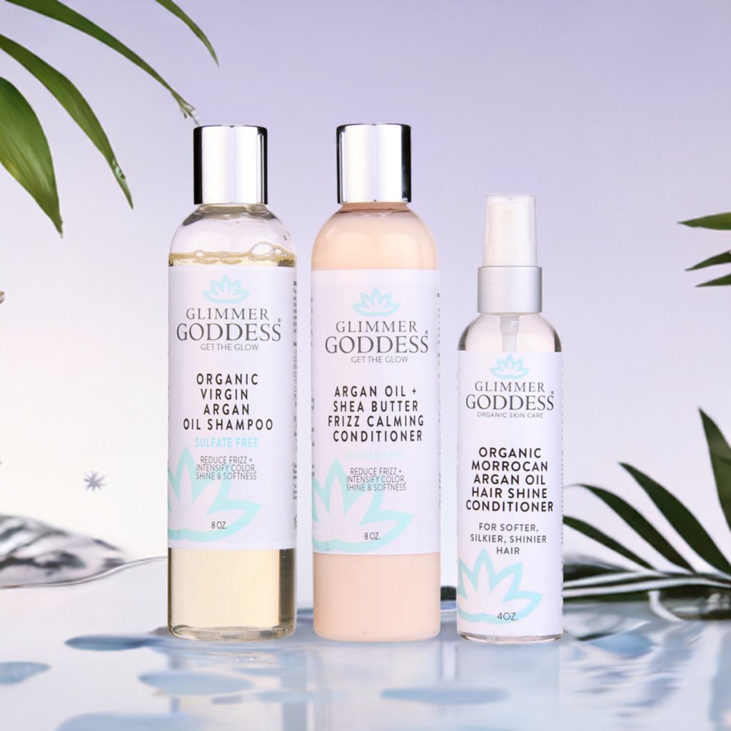 Organic Argan Oil Hair Treatment Trio – Hydrating 3-Step System - Mimi Glow
