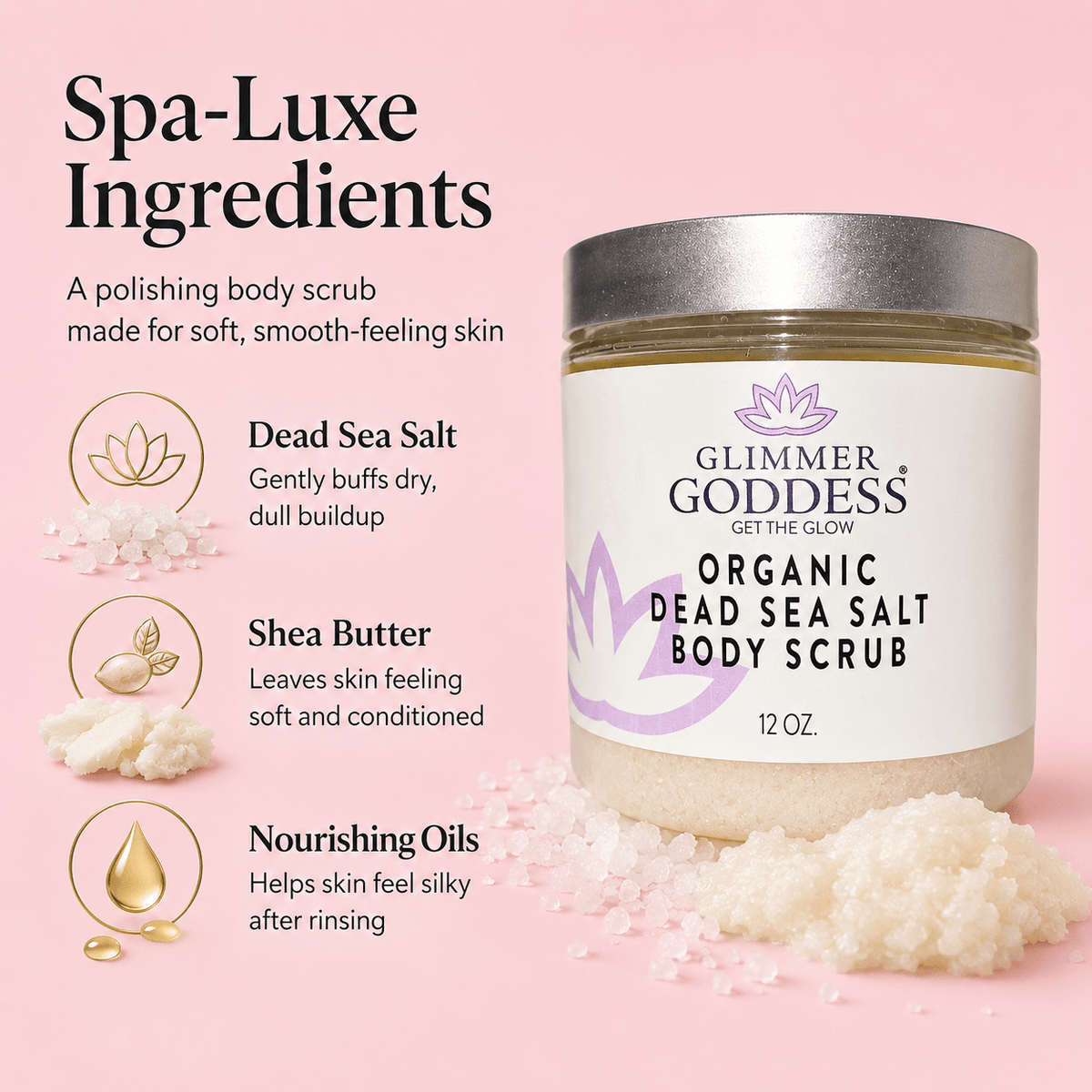 Organic Dead Sea Salt Body Scrub – Exfoliates, Detoxifies & Firms Skin - Mimi Glow