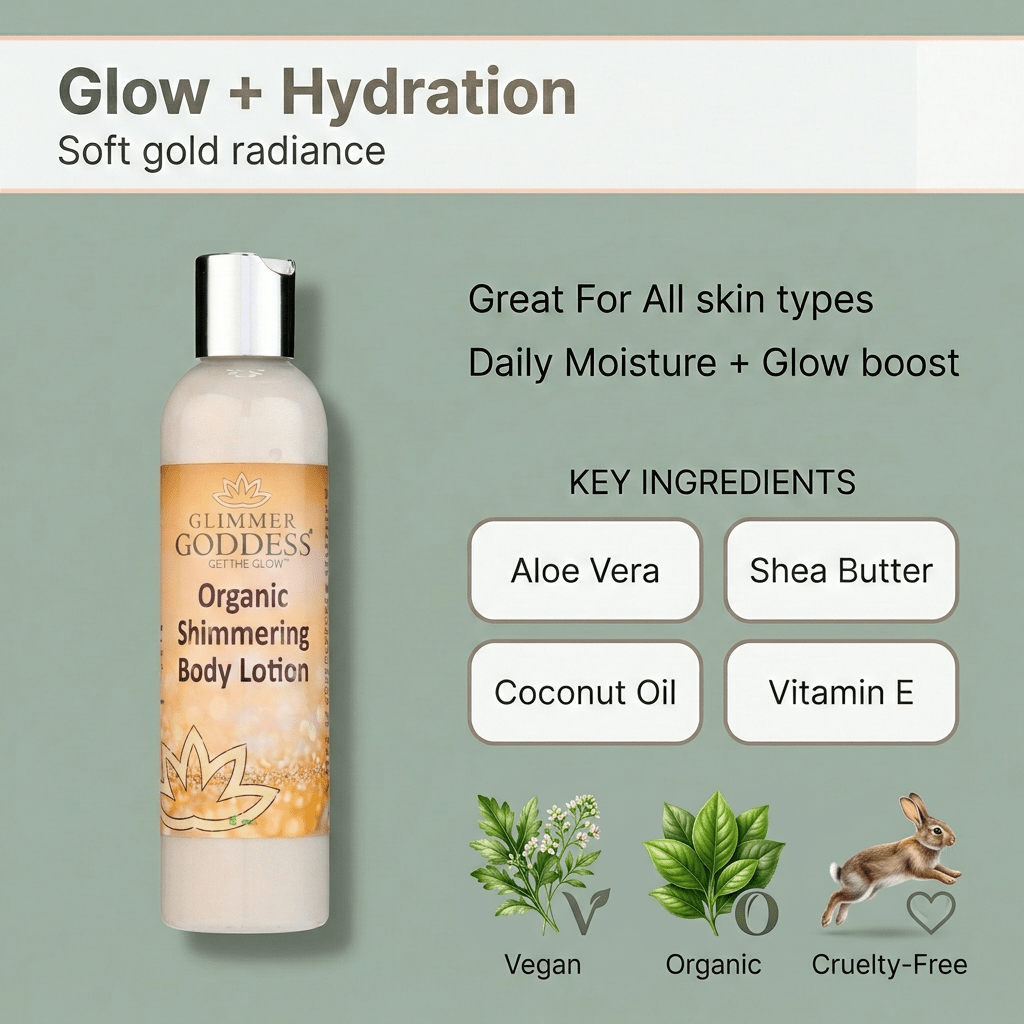 Organic Gold Shimmer Body Lotion – Buildable Luminous Glow - Mimi Glow