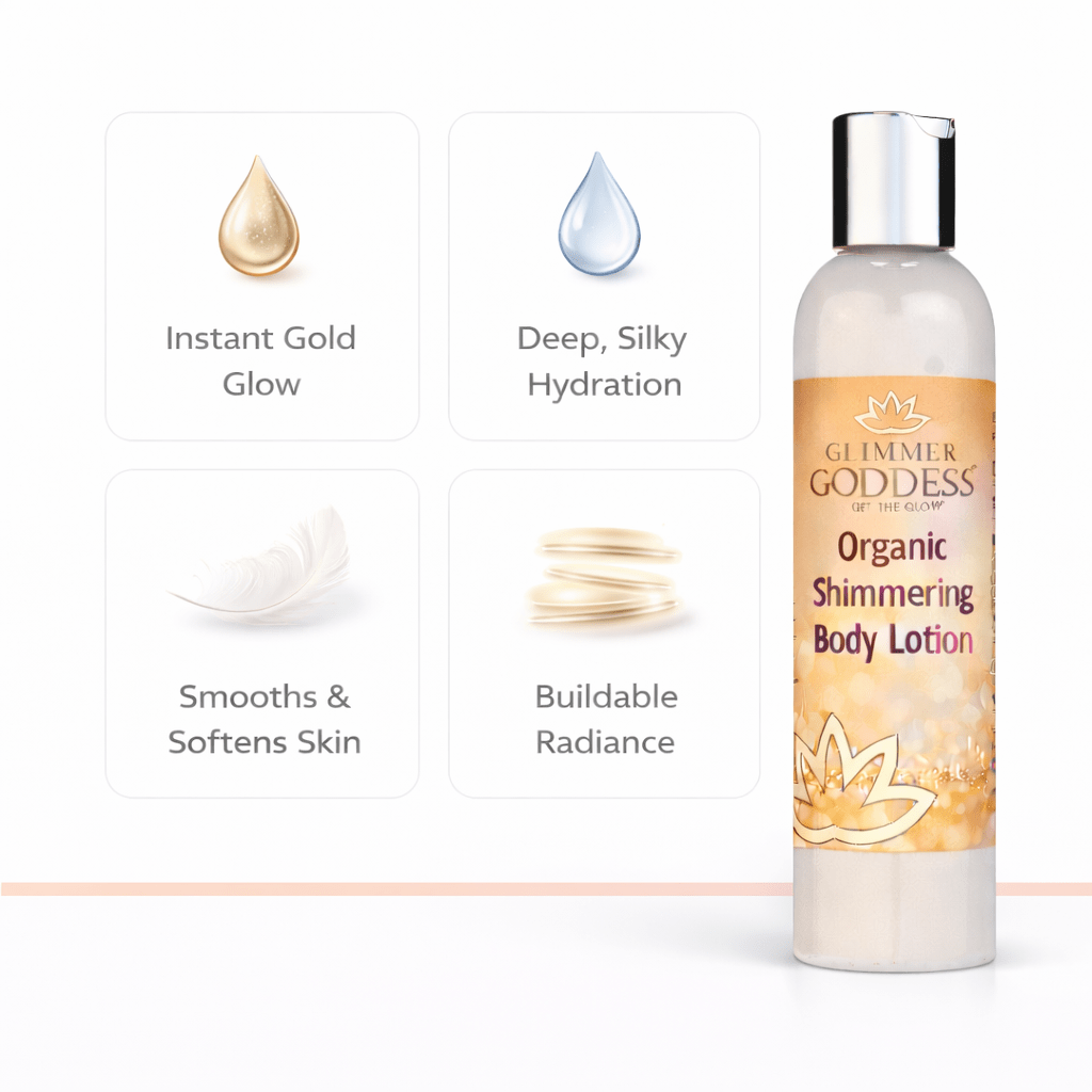 Organic Gold Shimmer Body Lotion – Buildable Luminous Glow - Mimi Glow