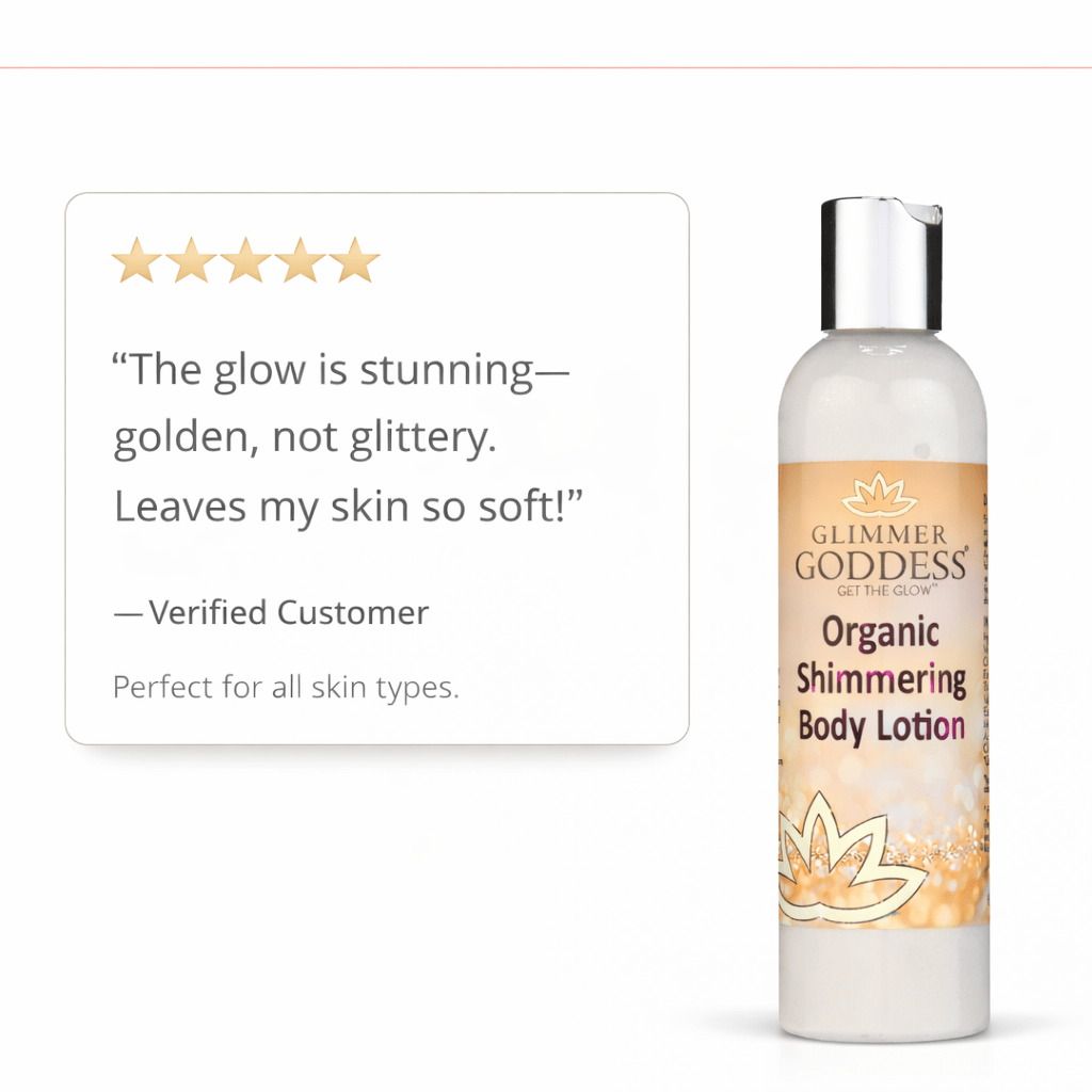 Organic Gold Shimmer Body Lotion – Buildable Luminous Glow - Mimi Glow