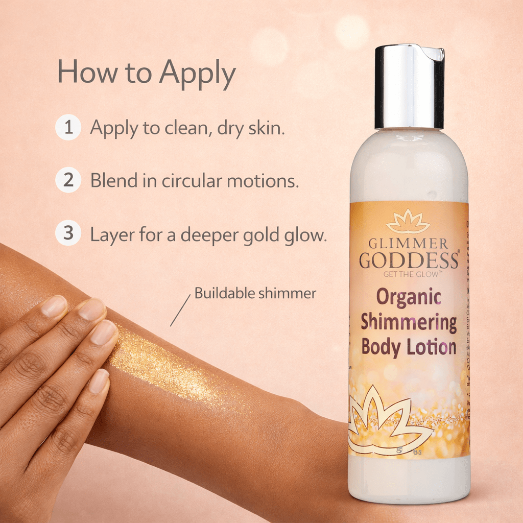 Organic Gold Shimmer Body Lotion – Buildable Luminous Glow - Mimi Glow